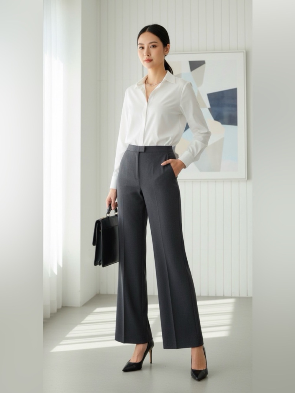 Calvin Klein Women’s Modern Fit Charcoal Grey Tapered Leg Dress Pants -Size 12